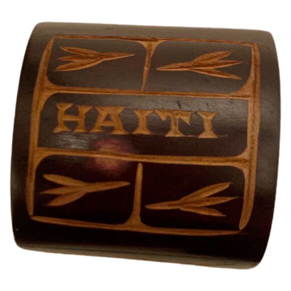 Vintage Hand-Carved Wooden Trinket Box w/ Lid 3" Haiti Brown Keepsake Souvenir - Picture 3 of 12